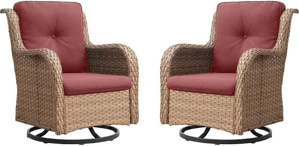 Red Barrel Studio Wicker Rattan Swivel Patio Chairs (Set of 2)