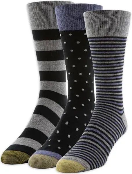 GOLDTOE Hampton Men's Gold Toe Dress Stripe Dots Crew Socks 3 Pack Size 6-12, Navy