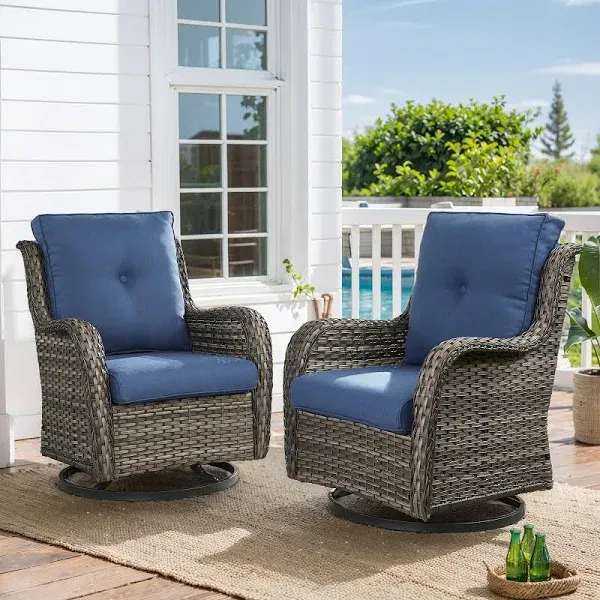 Outdoor Wicker Rocking Lounge Chairs with Swivel Base (Set of 2)