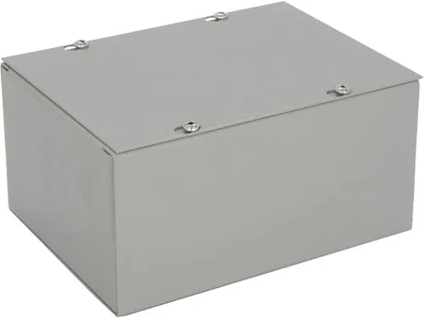 BUD Industries JB-3956 Steel NEMA 1 Sheet Metal Junction Box 8 L x 6 W x 4 D, Gray, No Knockouts