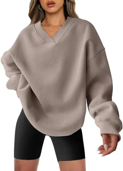 ANRABESS Womens Oversized V Neck Sweatshirt Fleece Long Sleeve Hoodies Pullover Comfy Top Outfits 2024 Teen Preppy Clothes