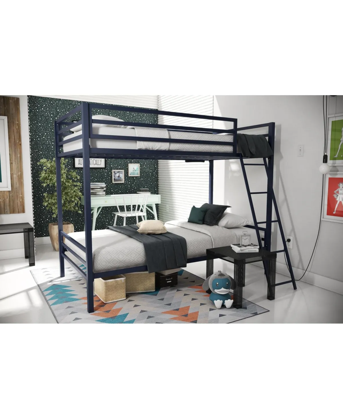 Novogratz Maxwell Twin/Twin Metal Bunk Bed, Navy, Blue