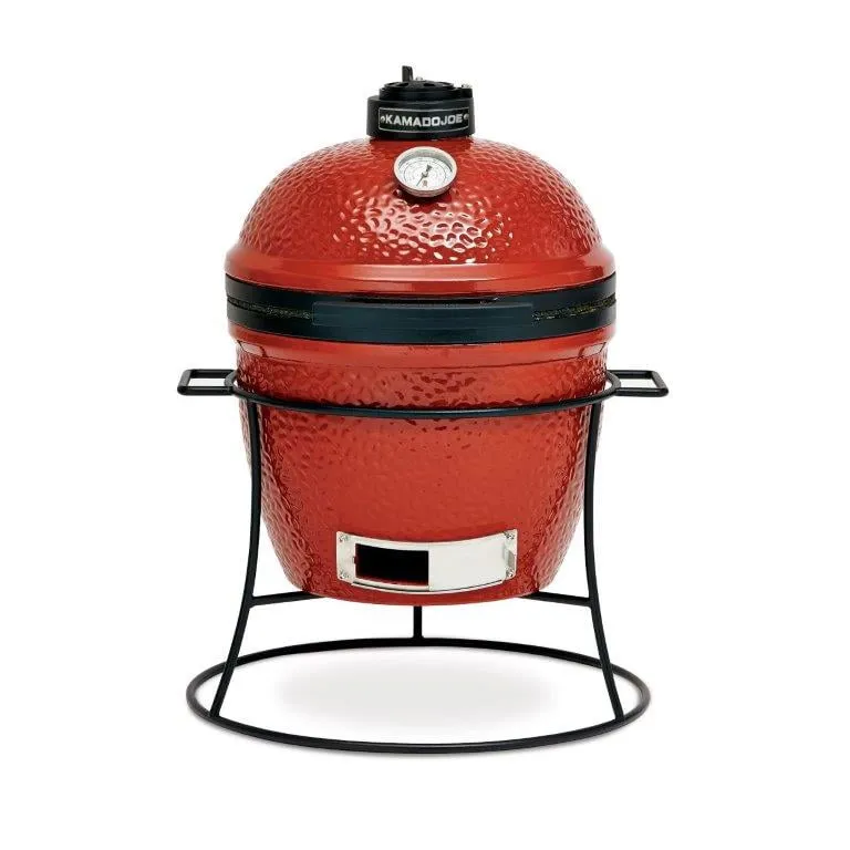 Joe Jr. 13.5 in. Portable Charcoal Grill in Red with Cast Iron Cart, Heat Deflectors and Ash Tool