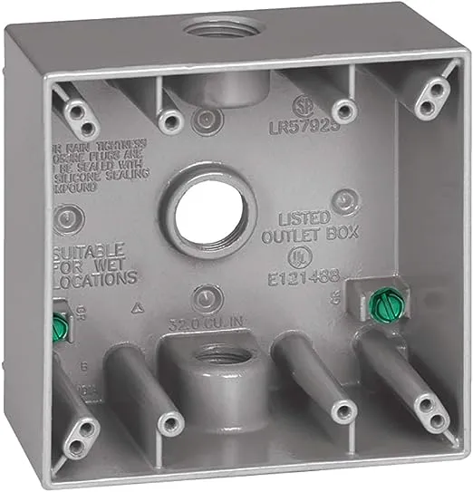 Sigma Electric 14350 Sigma Outlet Box 4-1/2" Hx4-1/2 Wx2-1/10 D Al 2 Gang, Three 1/2" Holes Gray Shrinkwrap, No Size, Grey