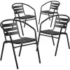 4 Pack Metal Restaurant Stack Chair with Aluminum Slats - Bronze