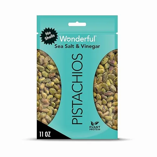 Wonderful Pistachios, No Shells, Sea Salt & Vinegar Flavored Nuts, 11 Ounce Resealable Pouch