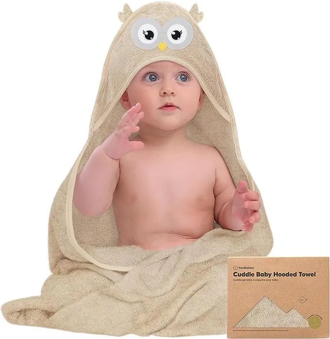 KeaBabies Baby Hooded Towel - Viscose from Bamboo Baby Towel Organic Bamboo Towel - Infant Towels - Large Hooded Towel - Baby Bath Towel with Hood for Girls, Babies, Newborn Boys, Toddler (Owl)