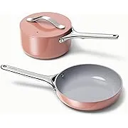 Caraway Mini Duo - Non-Stick Ceramic Mini Fry Pan (1.05 qt, 8") & Mini Sauce Pan (1.75 qt) - Non Toxic, PTFE & PFOA Free - Oven Safe & Stovetop Agnostic (Gas, Electric & Induction) - Perracotta