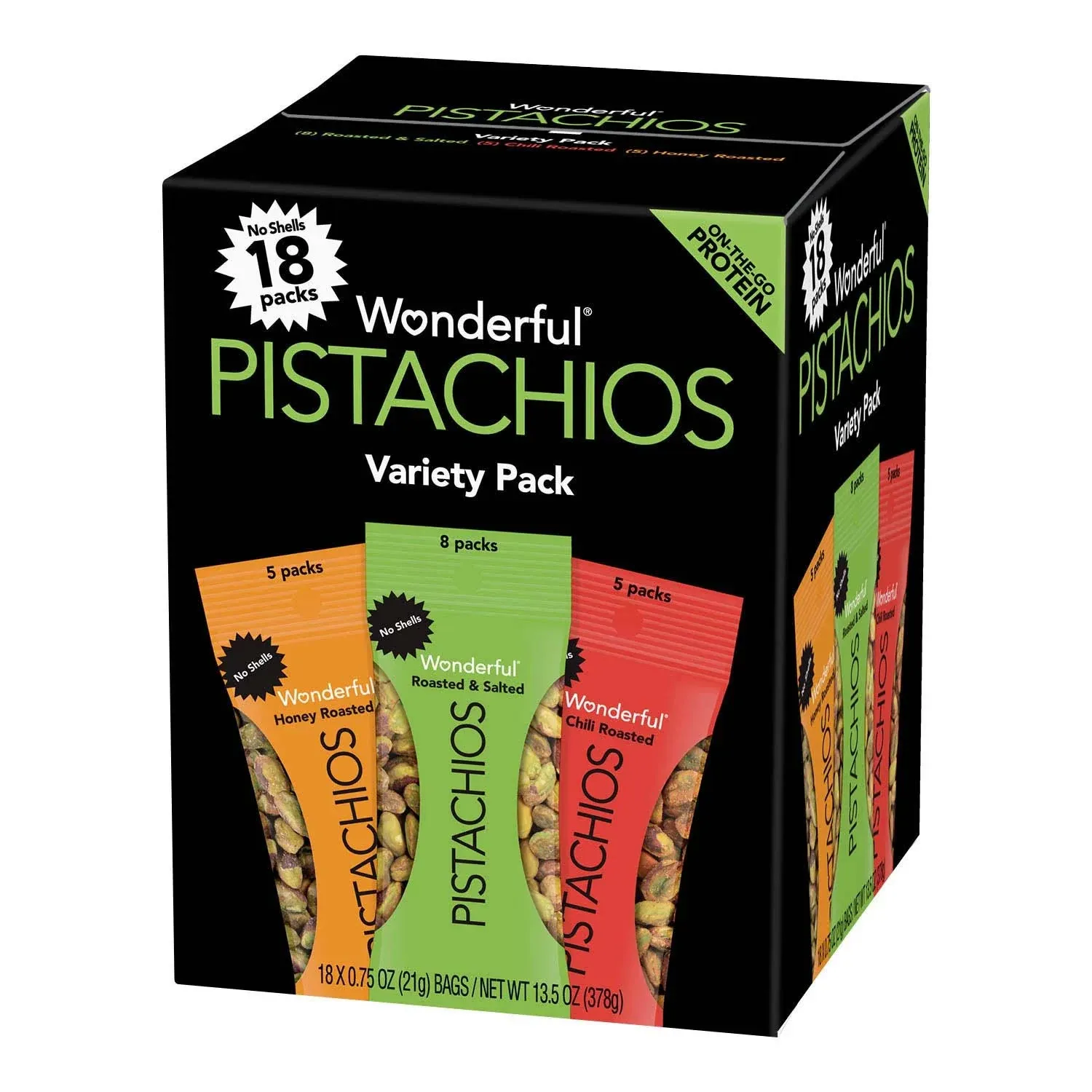 Wonderful Pistachios No Shells Variety Pack, 0.75 Ounce (18 Pack)