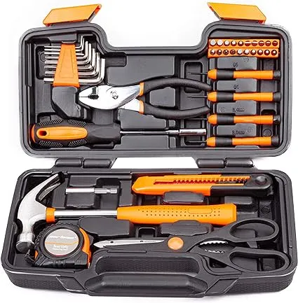 CARTMAN 39 Piece Tool Set General Household Hand Kit with Plastic Toolbox Storage Case Orange