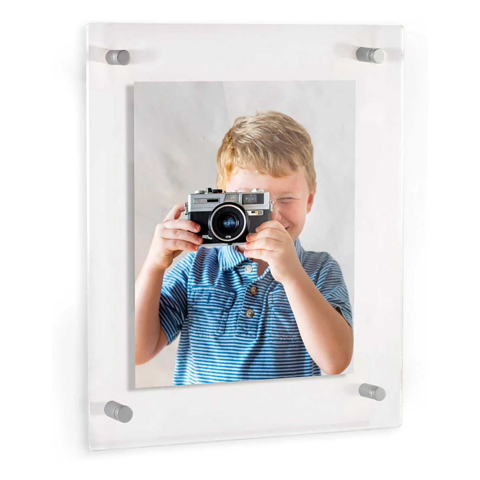 ArtToFrames Floating Acrylic Frame for Pictures Up To 16x20 inches (Full Frame is 20x24) with Muted Chrome Standoff Wall Mount Hardware, Acrylic-109-16x20-70