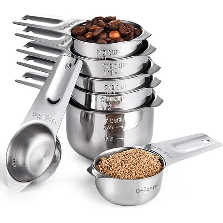 Measuring Cups: U-Taste 18/8 Stainless Steel Measuring Cups Set of 7-Piece: 1/8 cup, 1/4 cup, 1/3 cup, 1/2 cup, 2/3 cup, 3/4 cup, 1 cup Dry and Liquid Ingredients