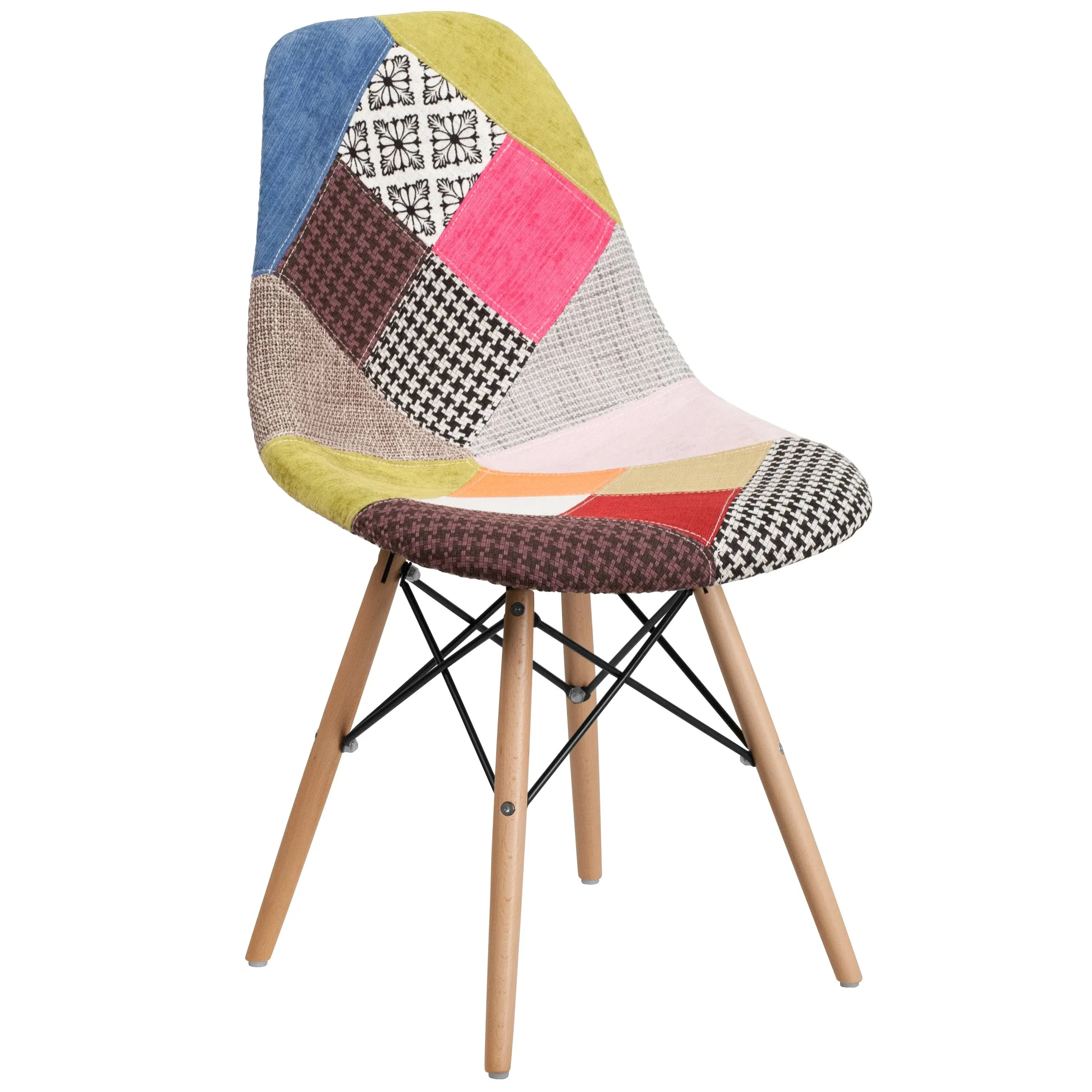 Flash Furniture Elon Series Milan Patchwork Fabric Chair with Wooden Legs