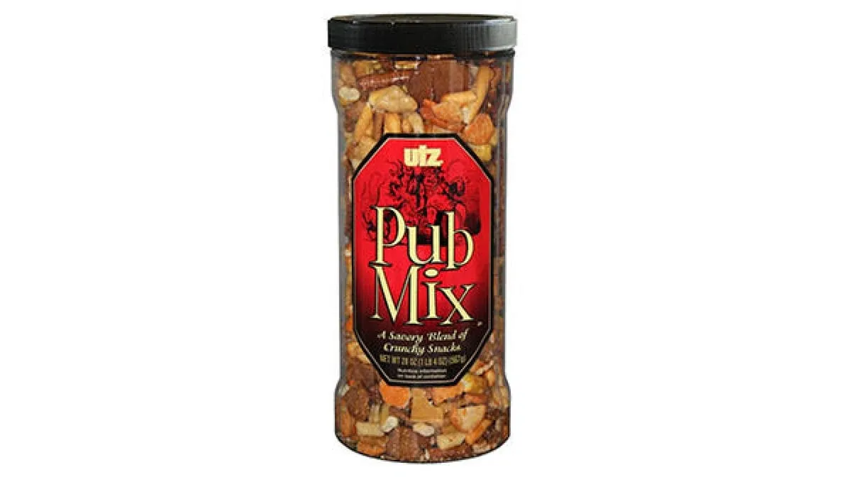 Utz Pub Mix, 42 Oz. Barrel, Savory Snack Mix with a Blend of Crunchy Flavors for a Tasty Party Snack, Resealable Container, Trans-Fat Free and Kosher Certified