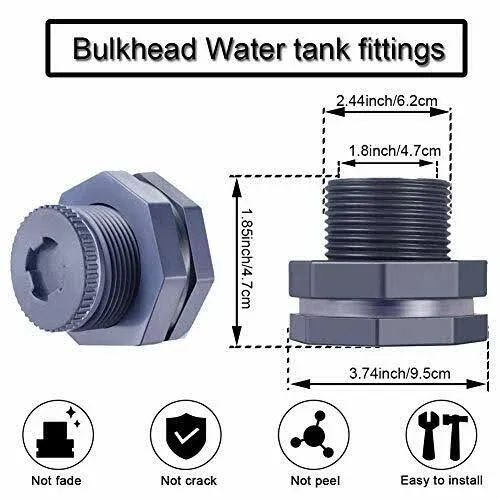 1.5” Female Pvc Bulkhead Fitting With Plug Silicon Seal Gasket Water Tank Connec