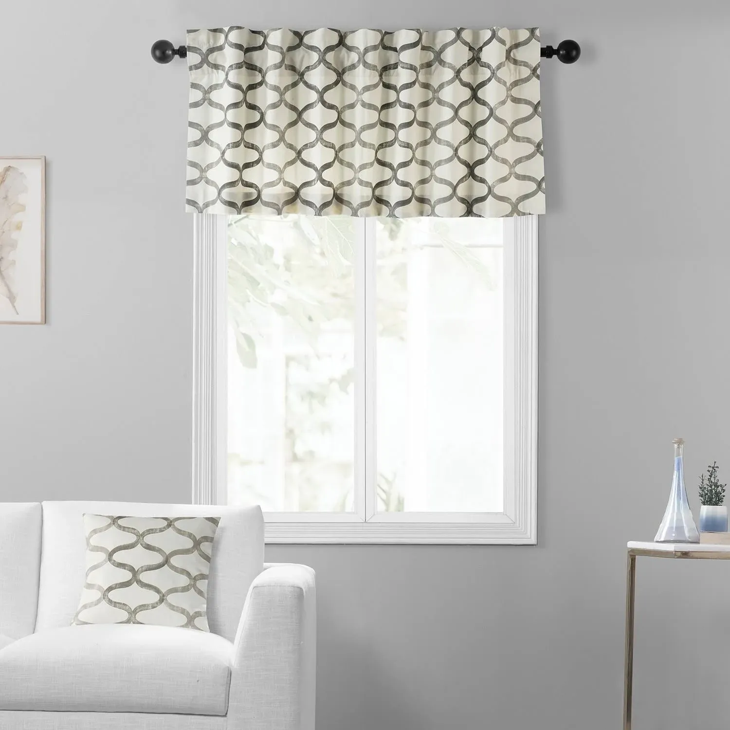 Illusions Silver Grey Geometric Printed Cotton Window Valance