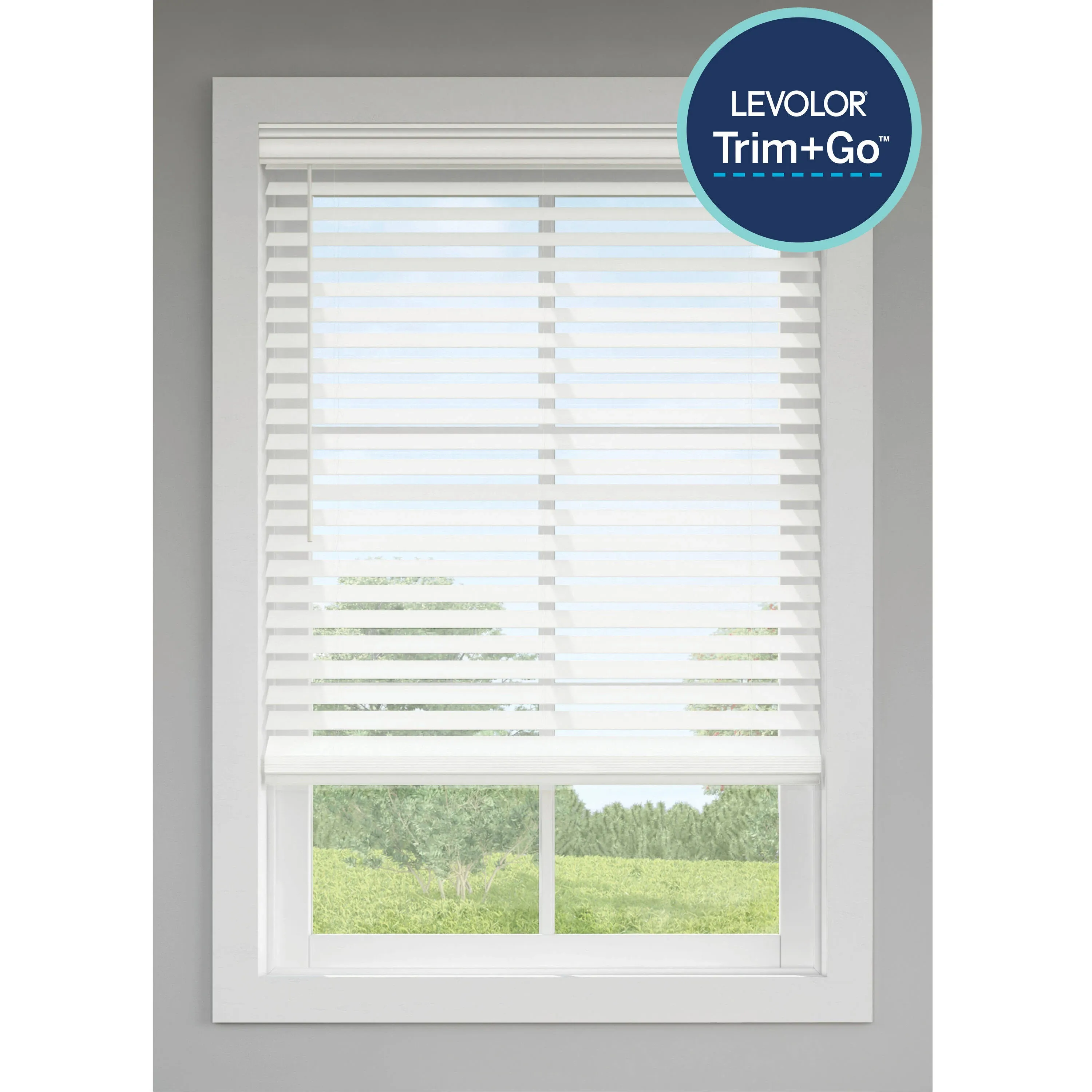 LEVOLOR Trim+Go 2-in Slat Width 31-in x 64-in Cordless White Faux Wood Room Darkening Horizontal Blinds