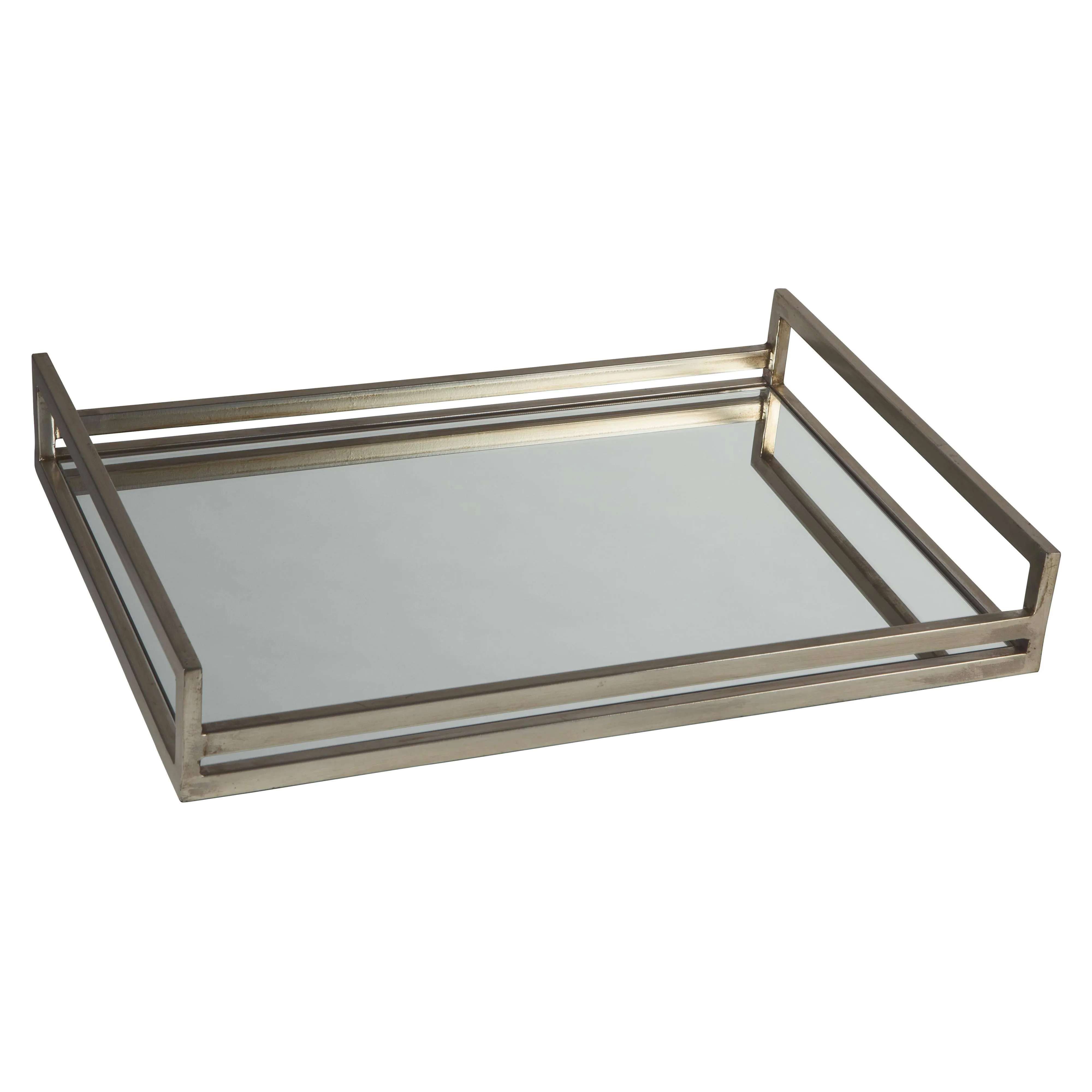 Signature Design by Ashley Derex Modern Glam Rectangular Decorative Mirror Tray, Silver Finish