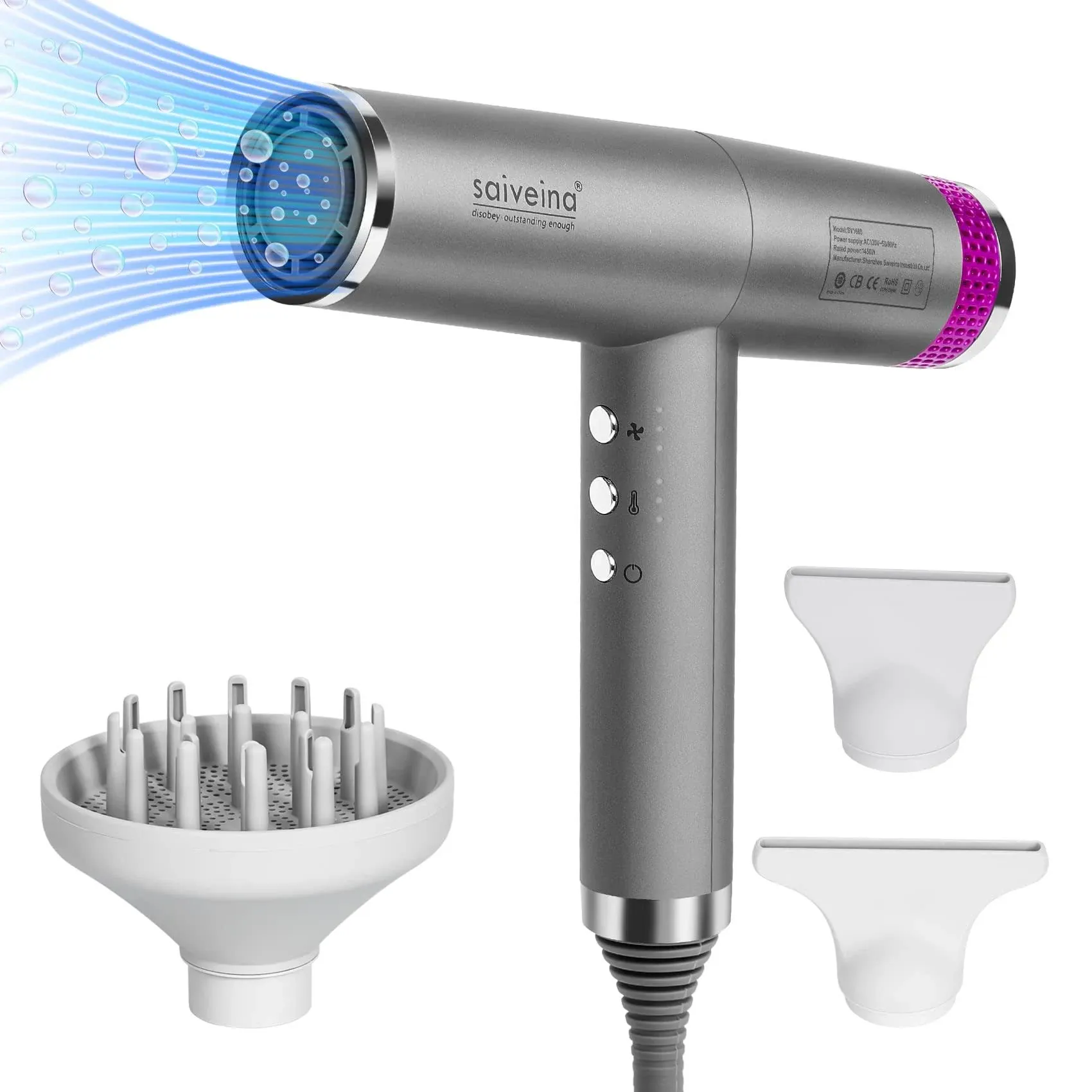 High Speed Ionic Hair Dryer, Powerful Brushless Blow Dryer, Lightweight Hair ...