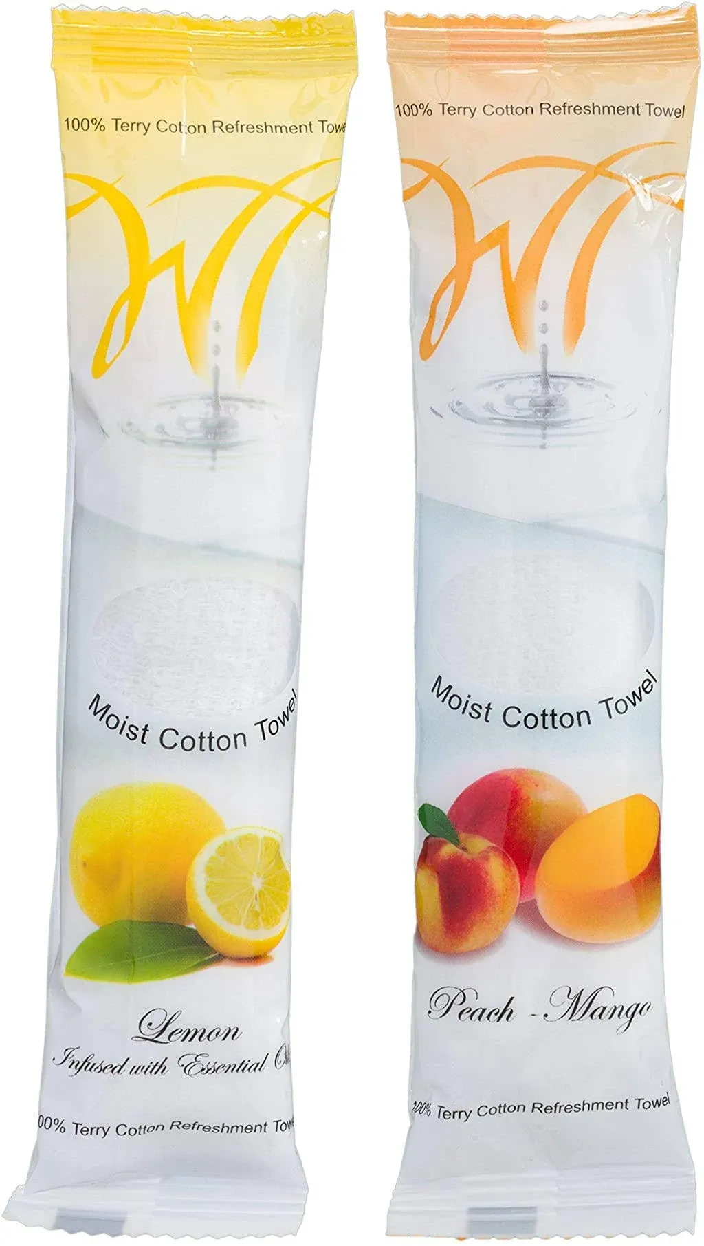 White Towel Services 8" x 8" inch Moist Cotton Towel Individually Wrapped - Lemon and Peach-Mango (Case of 100) *