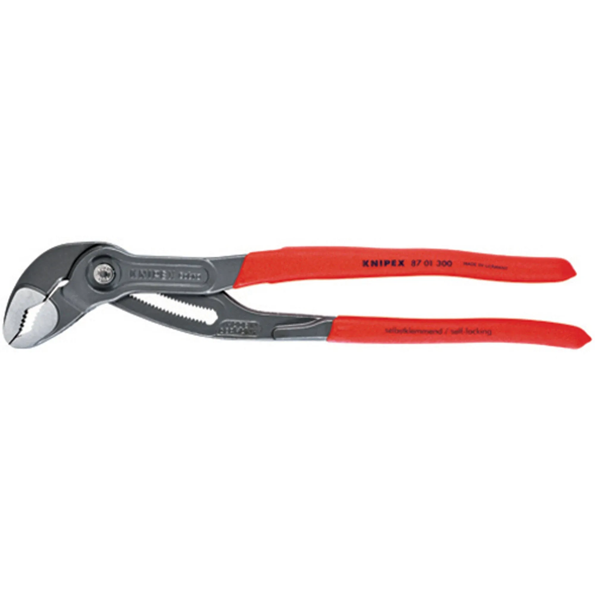 Tongue and Groove Plier: V, Push Button, 2 3/4 in Max Jaw Opening, 12 in Overall Lg, 1 1/2 in Jaw Wd