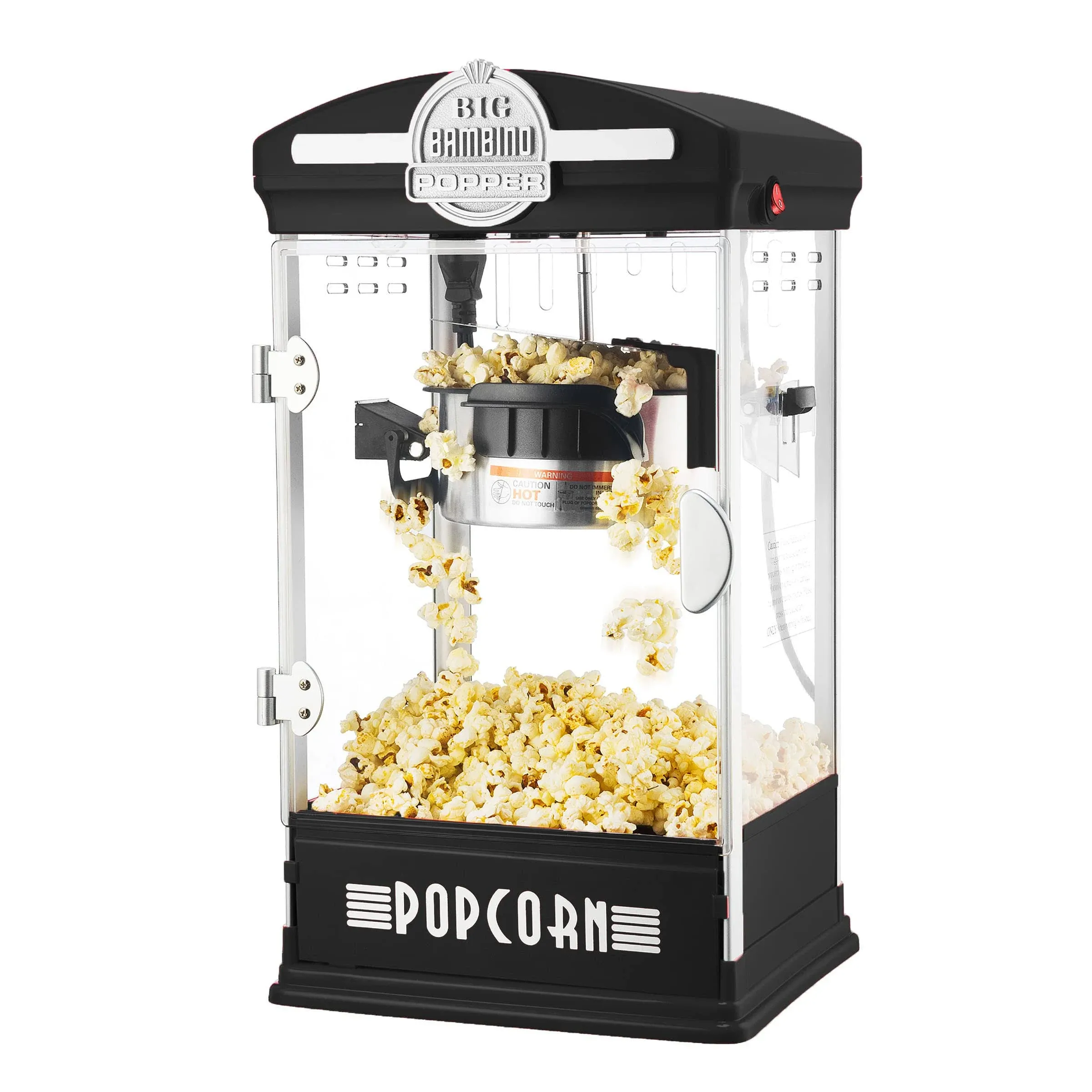 Great Northern Popcorn Big Bambino Popcorn Machine - Old Fashioned Popcorn Maker with 4 Oz Kettle, Measuring Cups, Scoop and Serving Cups (Black), 10.8" x 9.7" x 19.5"