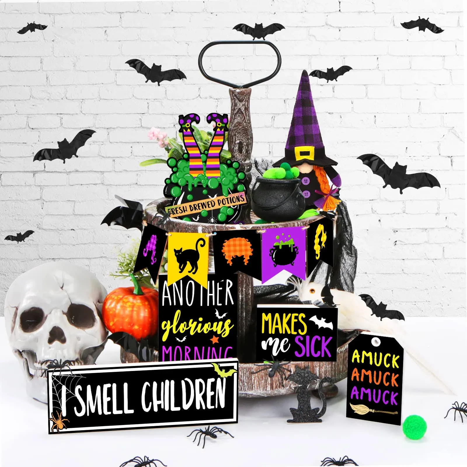 49PCS Halloween Tiered Tray Decor Farmhouse Rustic Tiered Tray Set 10Pieces 