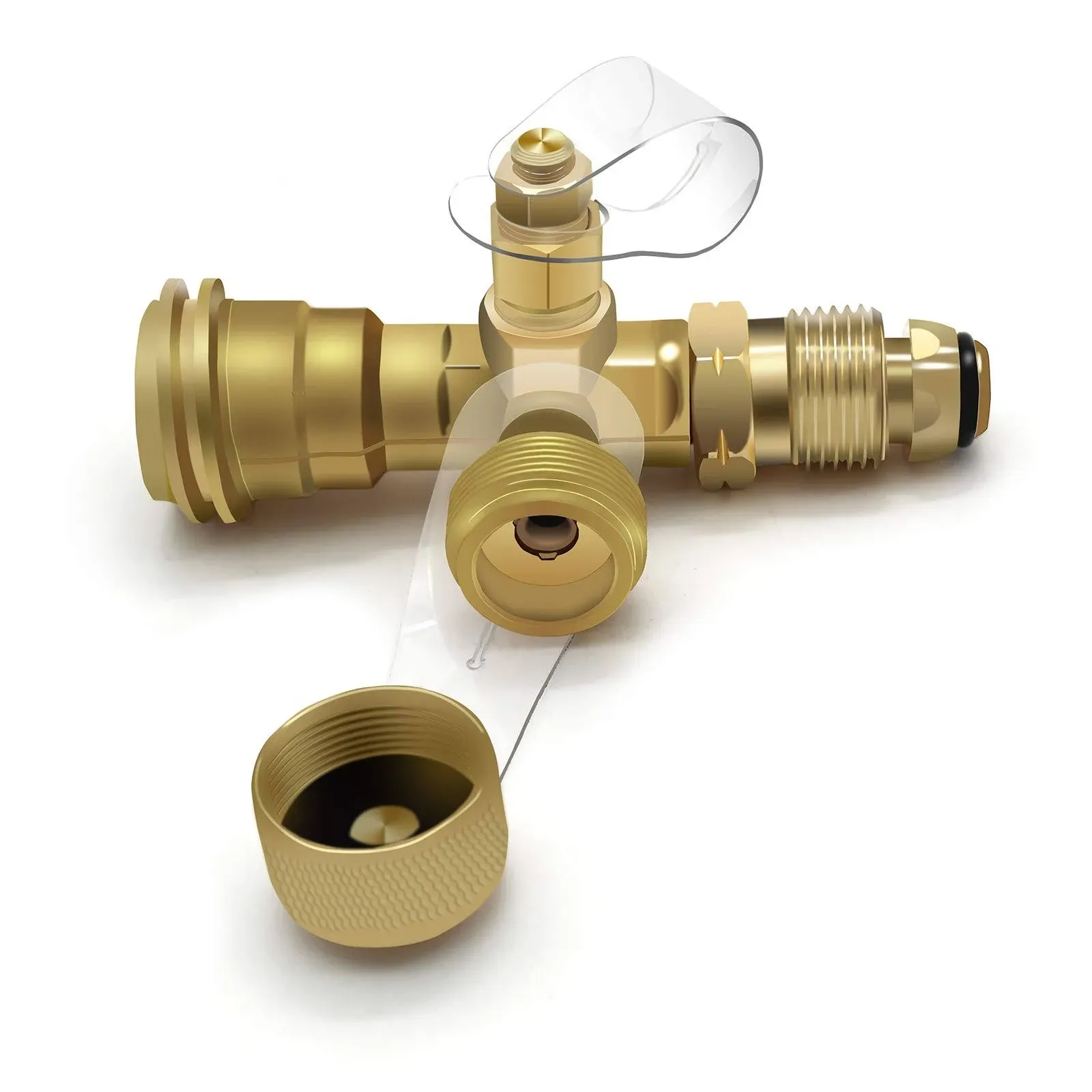 MCAMPAS Propane Brass Tee with 4 Port Adapter for Motorhomes Tank RV Camping