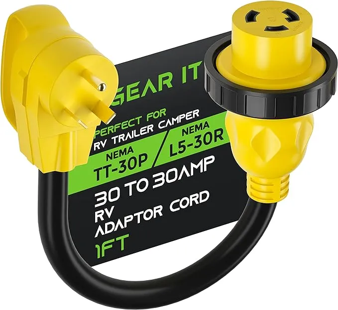 15 Amp to 30 Amp 110 Volt RV Plug Adapter Cord,NEMA 5-15P Male to L5-30R Twist Lock Female,Heavy Duty STW 10 Gauge for RV Trailer Camper,Electrical Power Dogbone Plug,ETL Listed (12 Inch)