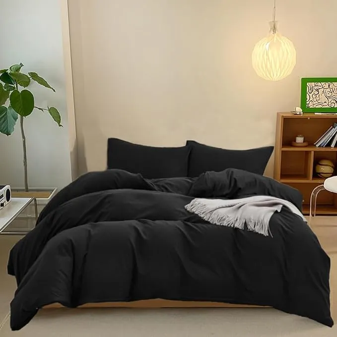 CLOTHKNOW Black Comforter Set Full 3Pcs Black Bedding Comforter Sets All Black Comforter Full Men Women Comforter Black Full Comforter Sets