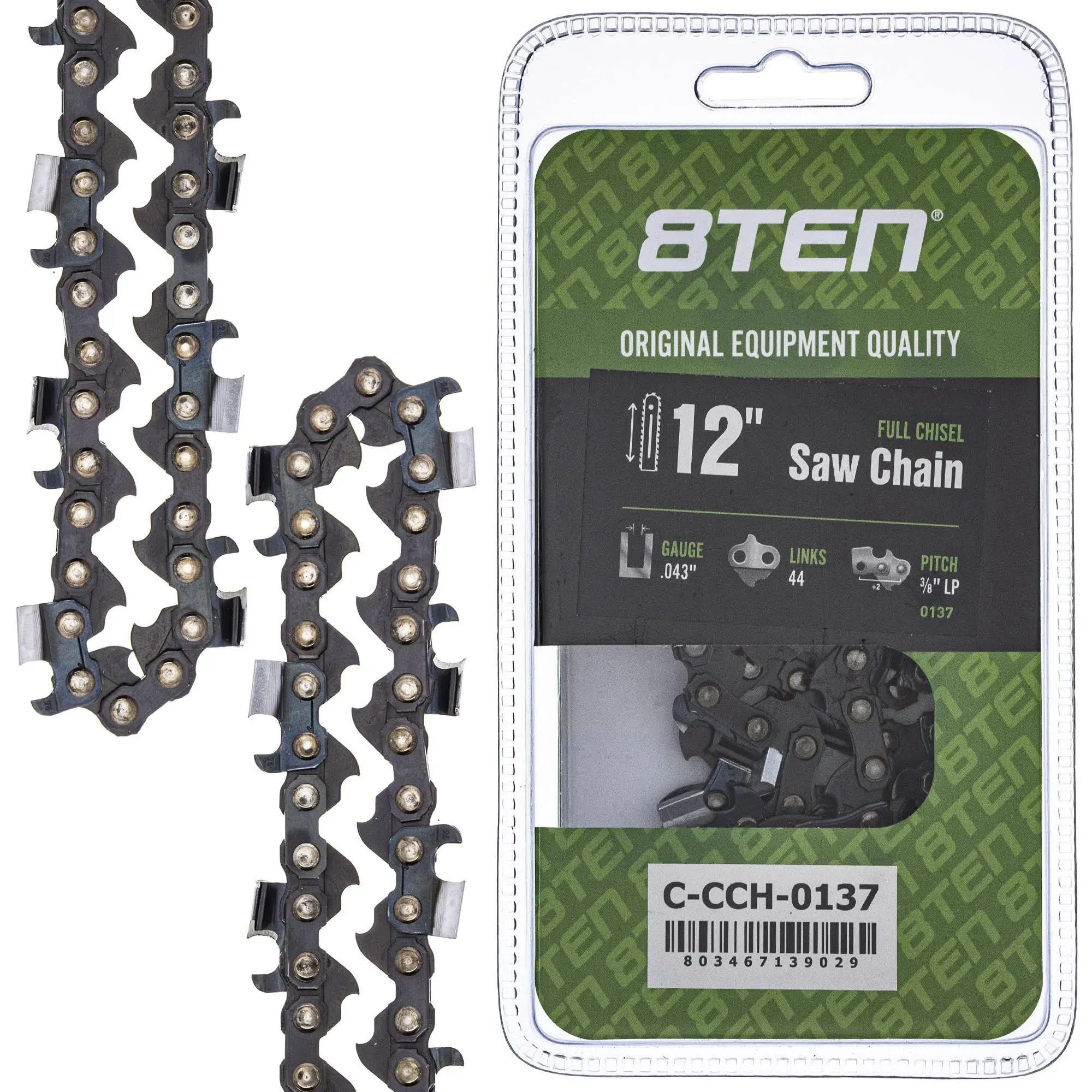 8TEN Full Chisel Chainsaw Chain 12 Inch .043 3/8 LP 44DL For Stihl MS170 Echo PPT-230 Shindaiwa M242