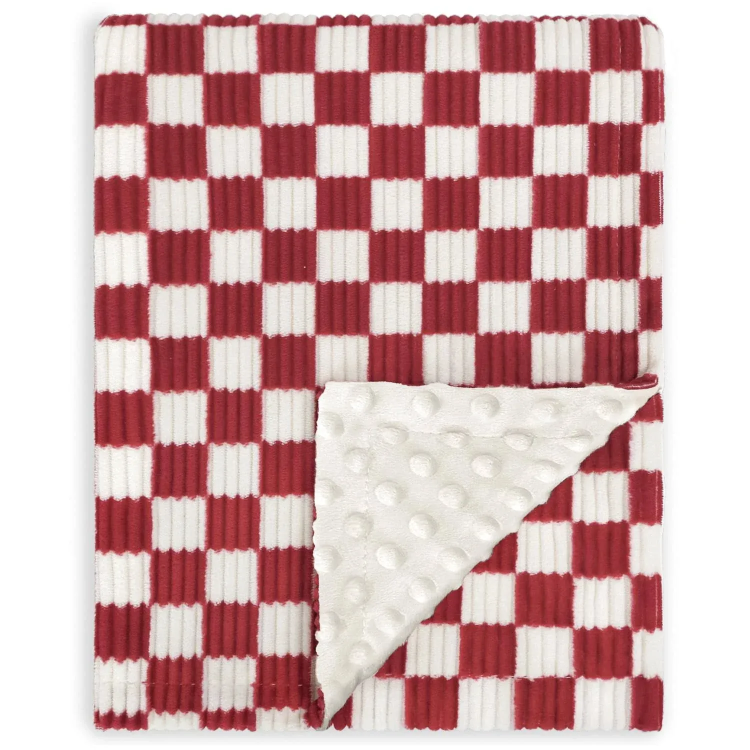 Baby Blanket for Girls Boys Soft Cozy Corduroy Checkered Toddler Blanket with Stripe Chessboard Plaid Design Warmer Bed Blankets for Newborn Infants Red 30 x 40 Inches