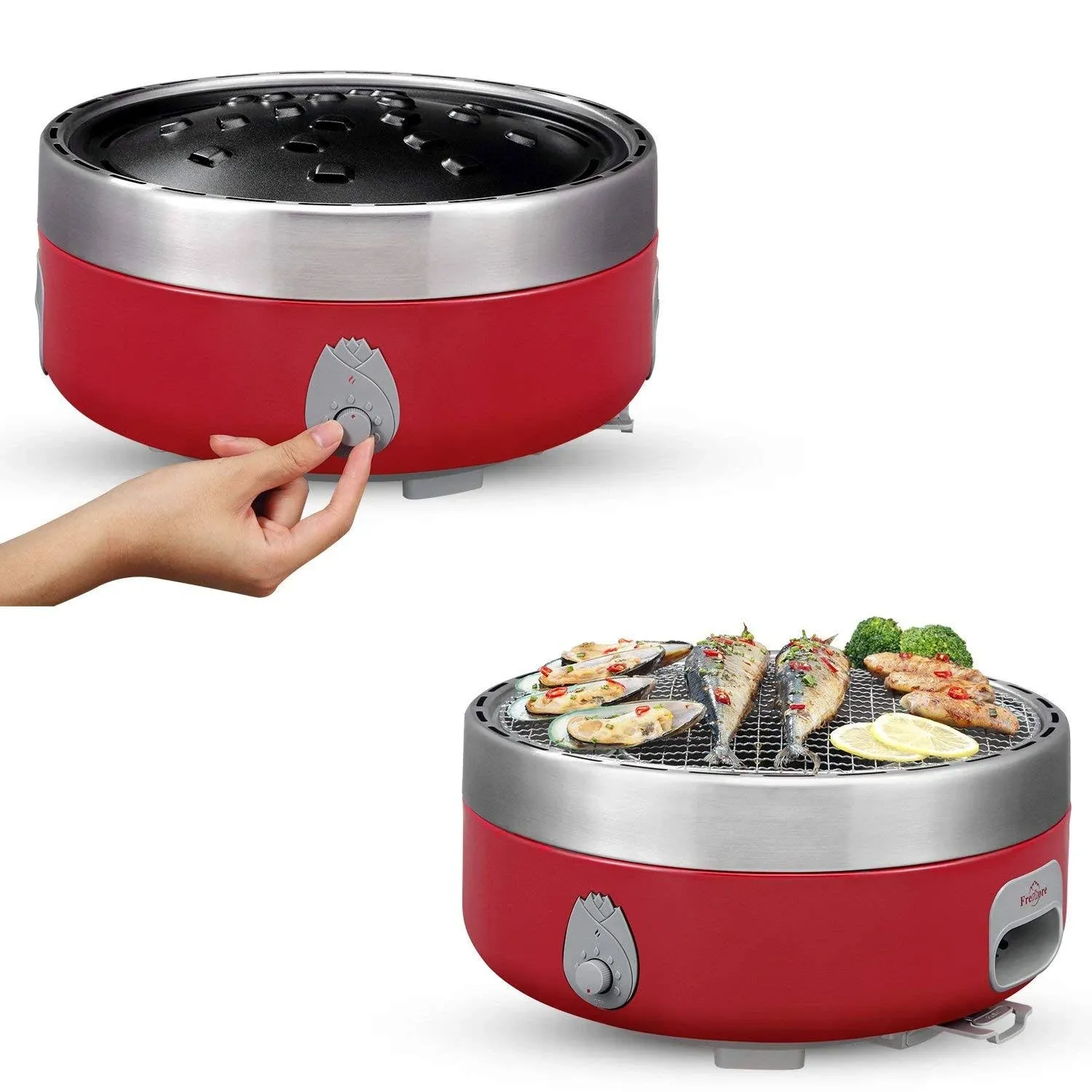 Portable Smokeless Charcoal BBQ Grill - Outdoor Camping Small Tabletop Cooking Mini Barbecue - Built in Fan Power by 4A Battery Or Phone Charge