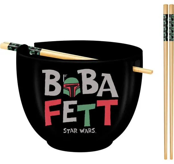 Silver Buffalo Star Wars Boba Fett Ceramic Ramen Noodle Rice Bowl with Chopst...
