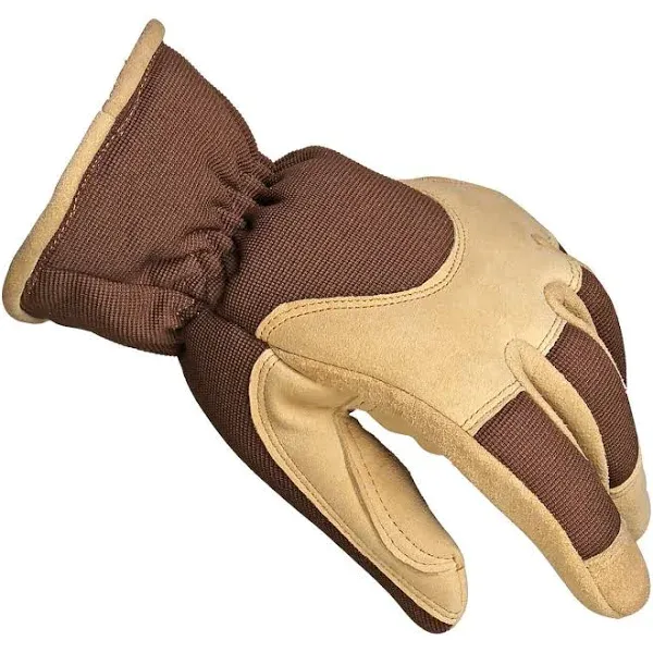 OZERO Winter Work Gloves Deerskin Leather Insulated Glove Thick Thermal Polar Fleece Warm for Driving Snow Working in Cold Weather for Women and Men (Brown, Large)