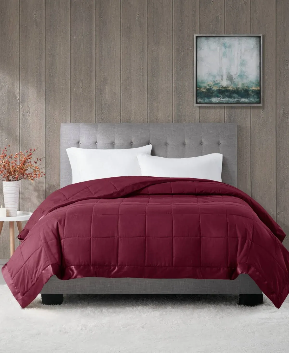 Madison Park Windom All Season Down Alternative Blanket with Satin Trim in Burgundy (Twin) - Olliix MP51-8134