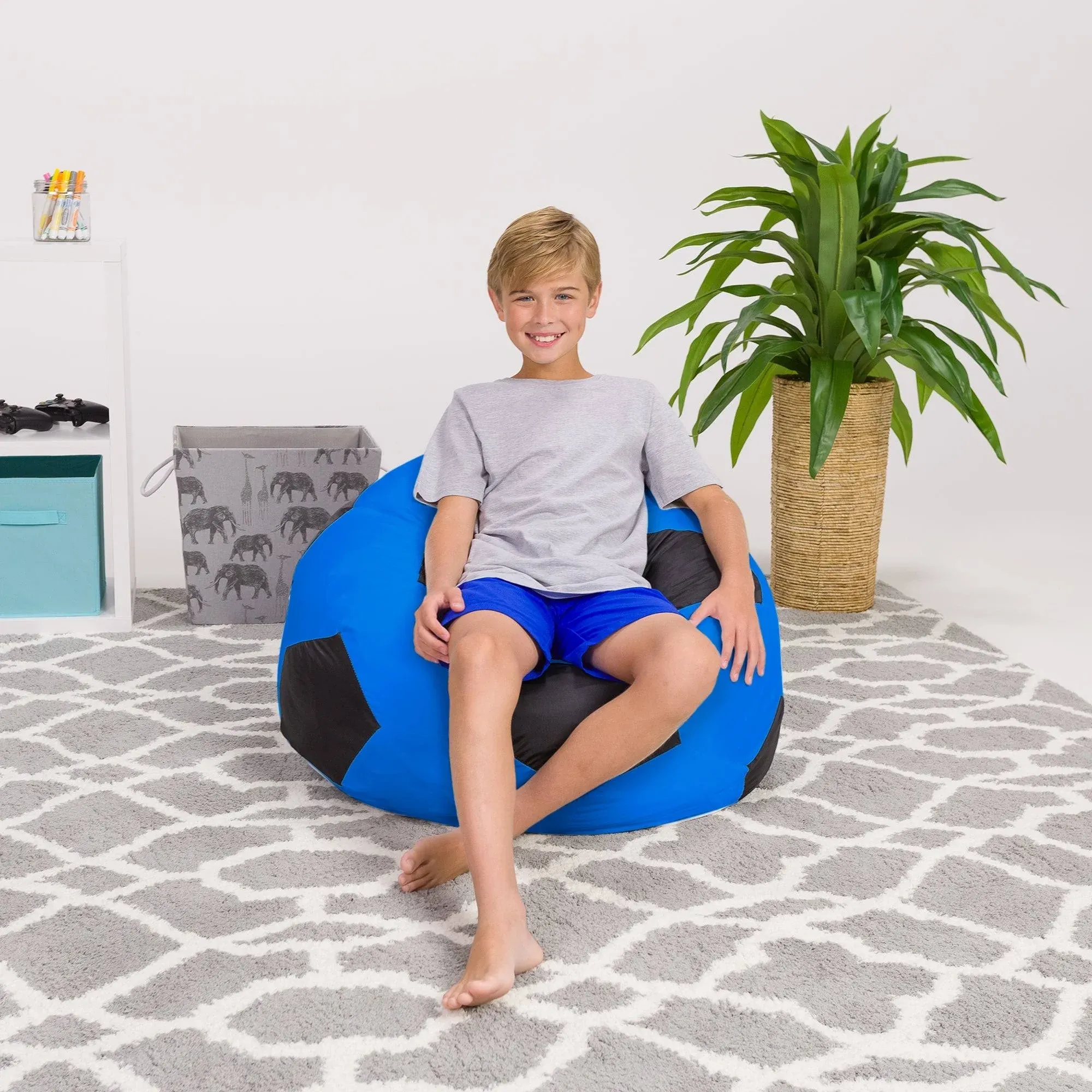 Posh Beanbags Bean Bag Chair, Large-38in, Sports Soccer Ball Blue and Black