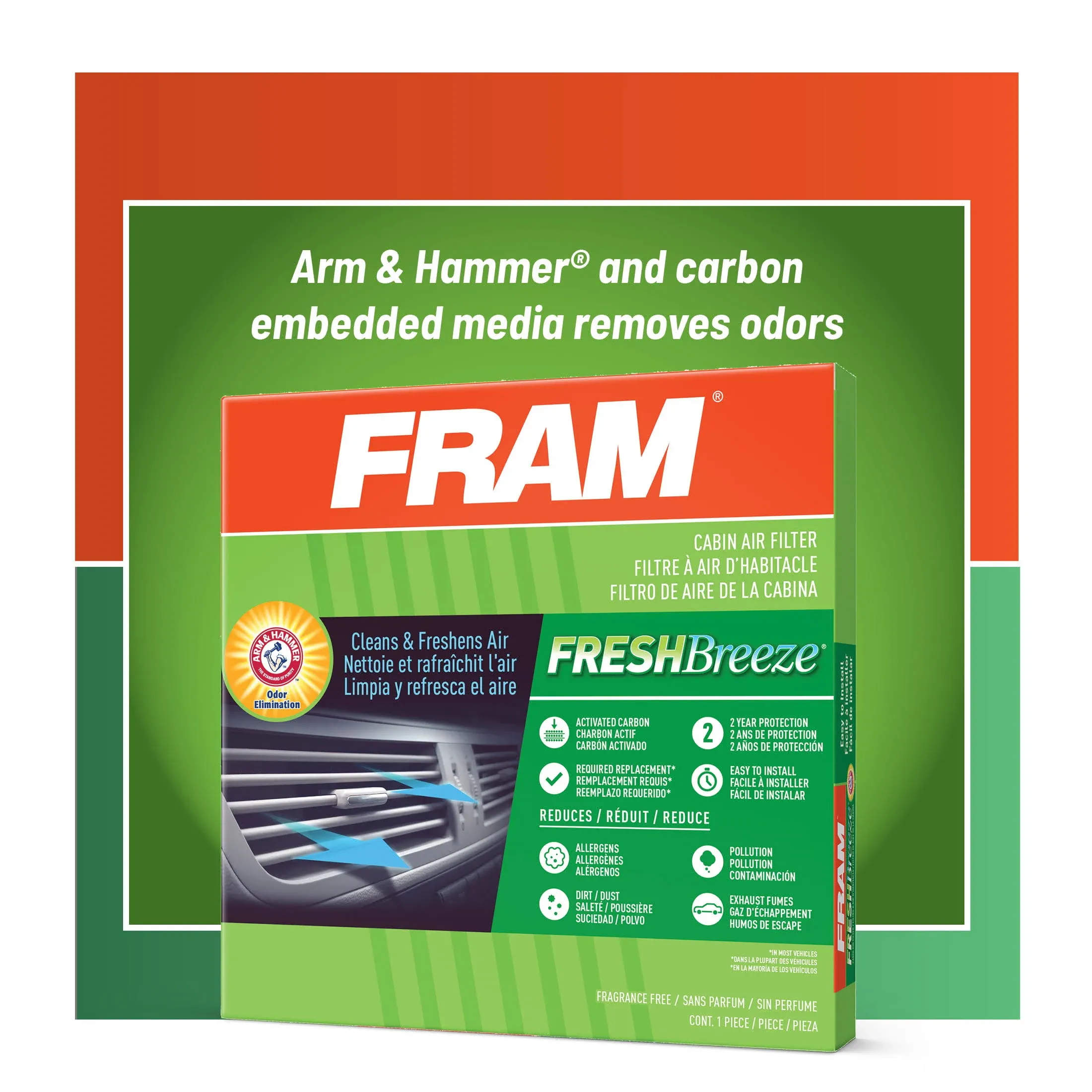 FRAM Fresh Breeze Cabin Air Filter Replacement for Car Passenger Compartment w/ Arm and Hammer Baking Soda, Easy Install, CF10134 for Honda Vehicles