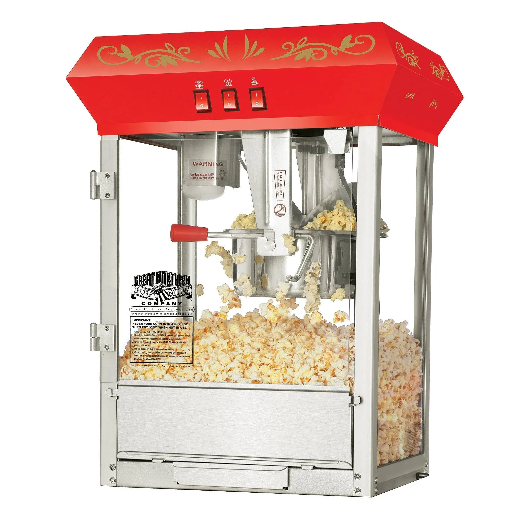 Great Northern Red Popcorn Popper 8 Ounce Stainless Steel Commercial Quality