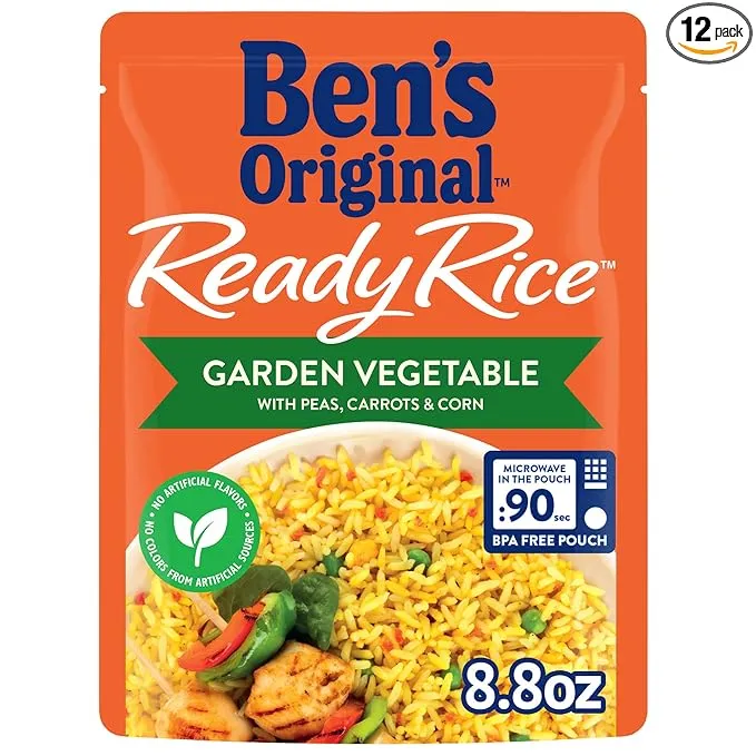 BEN'S ORIGINAL Ready Rice Garden Vegetable Flavored Rice, Easy Dinner Side, 8.8 OZ Pouch (Pack of 12)