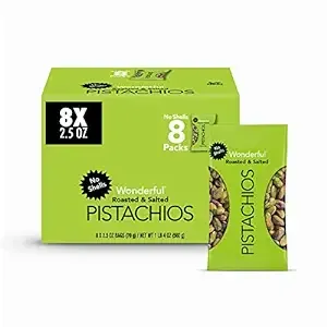 Wonderful Pistachios, No Shells, Roasted & Salted Nuts, 2.5oz (Pack of 8)