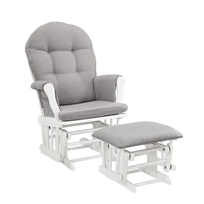 Angel Line Windsor Glider and Ottoman, White Finish with Dark Gray Cushions