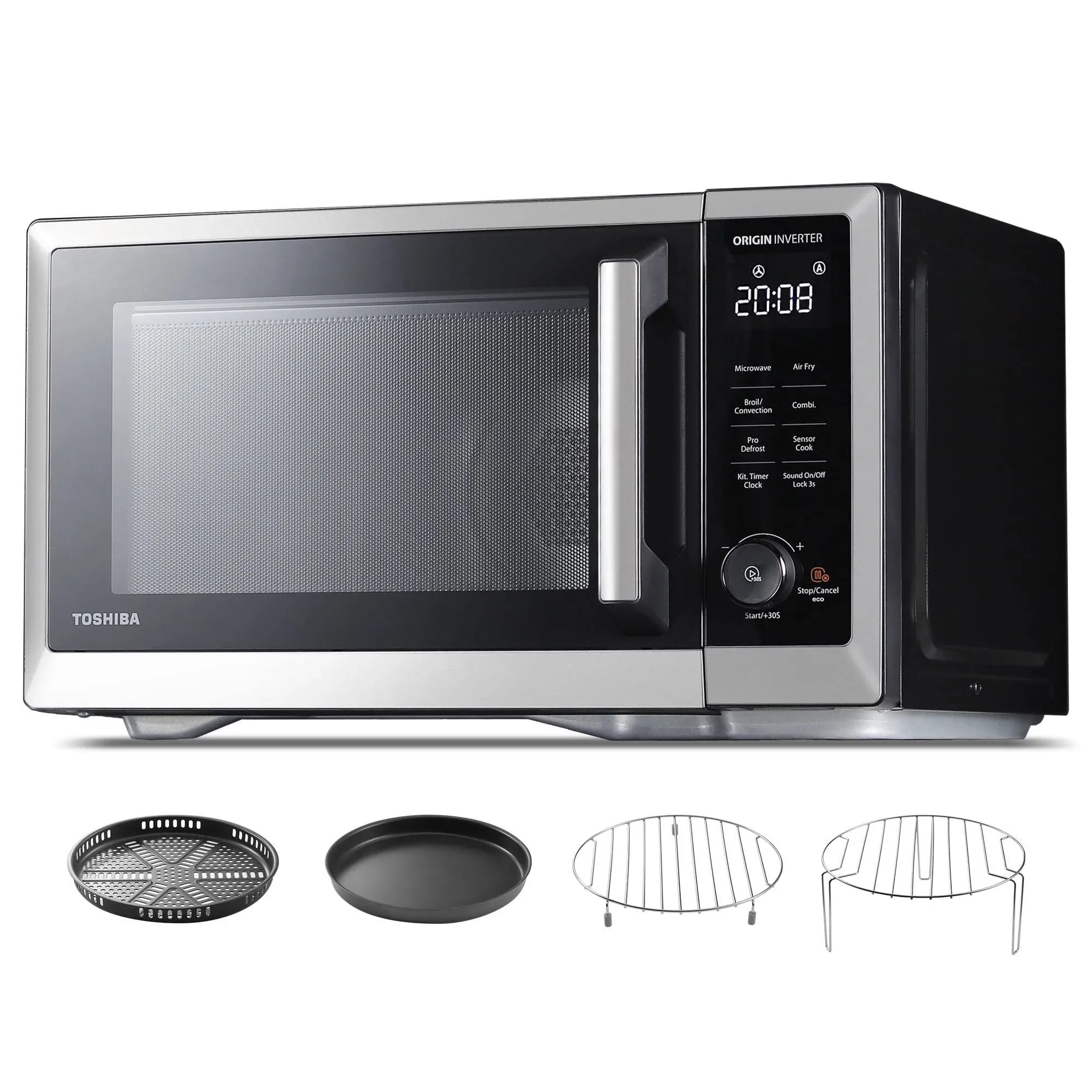 TOSHIBA 7-in-1 Countertop Microwave Oven Air Fryer Combo, Inverter, Convection, Broil, Speedy Combi, Even Defrost, Humidity Sensor, Mute Function, 27 Auto Menu&47 Recipes, 1.0 cu.ft/30QT, 1000W