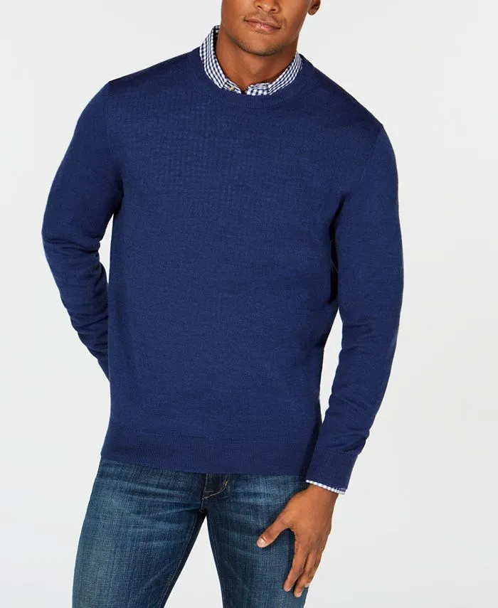 Men's Solid Crew Neck Merino Wool Blend Sweater, Created for Macy's