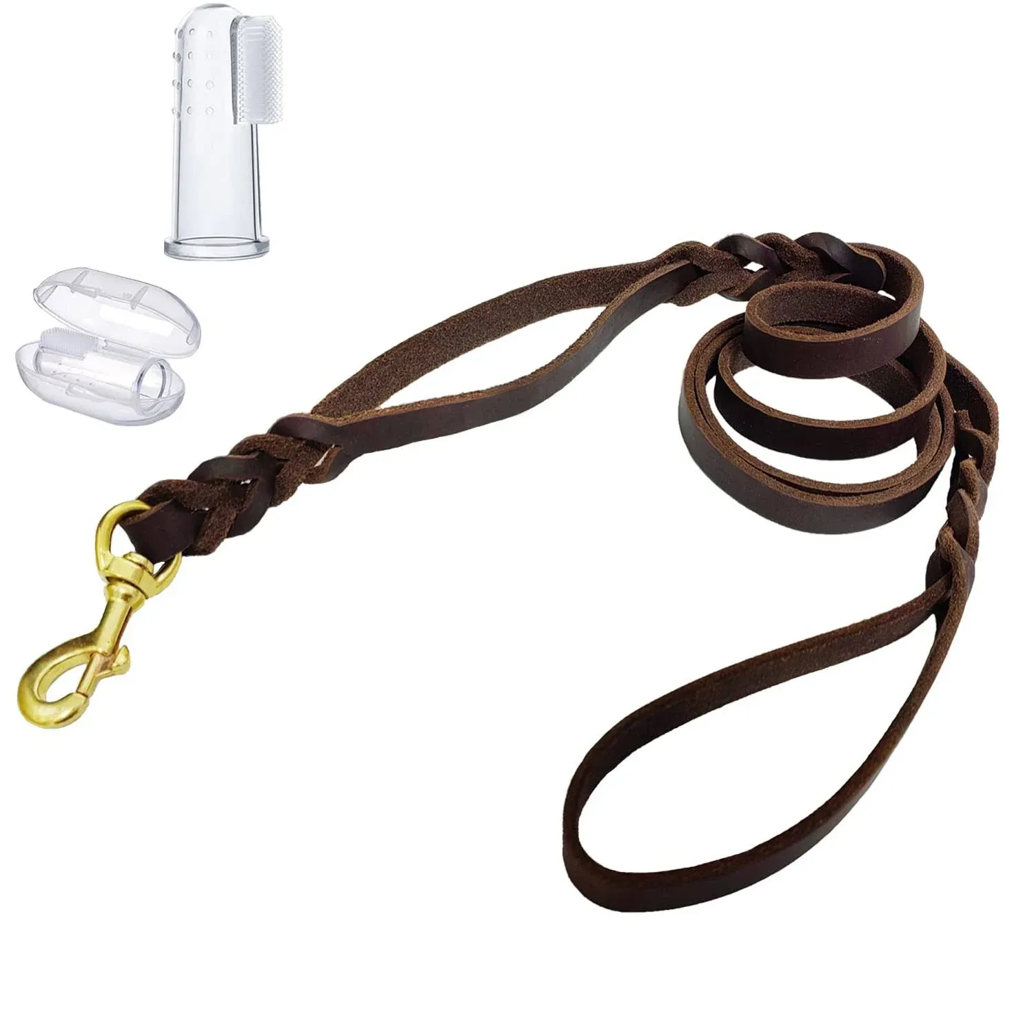 LWBMG Double Handle Leather Dog Leash 6 Foot - Heavy Duty Dog Leash with Traffic Handle - Braided Leather Lead for Small Medium Large Dogs