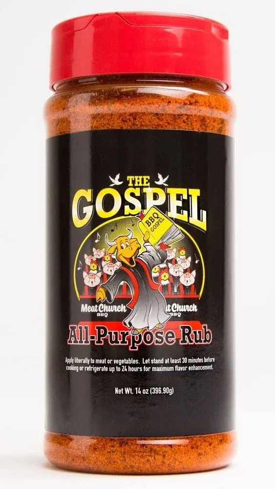 Meat Church BBQ Rub Combo: Holy Gospel (14 oz) and The Gospel (14 oz) BBQ Rub and Seasoning for Meat and Vegetables, Gluten Free, One Bottle of Each