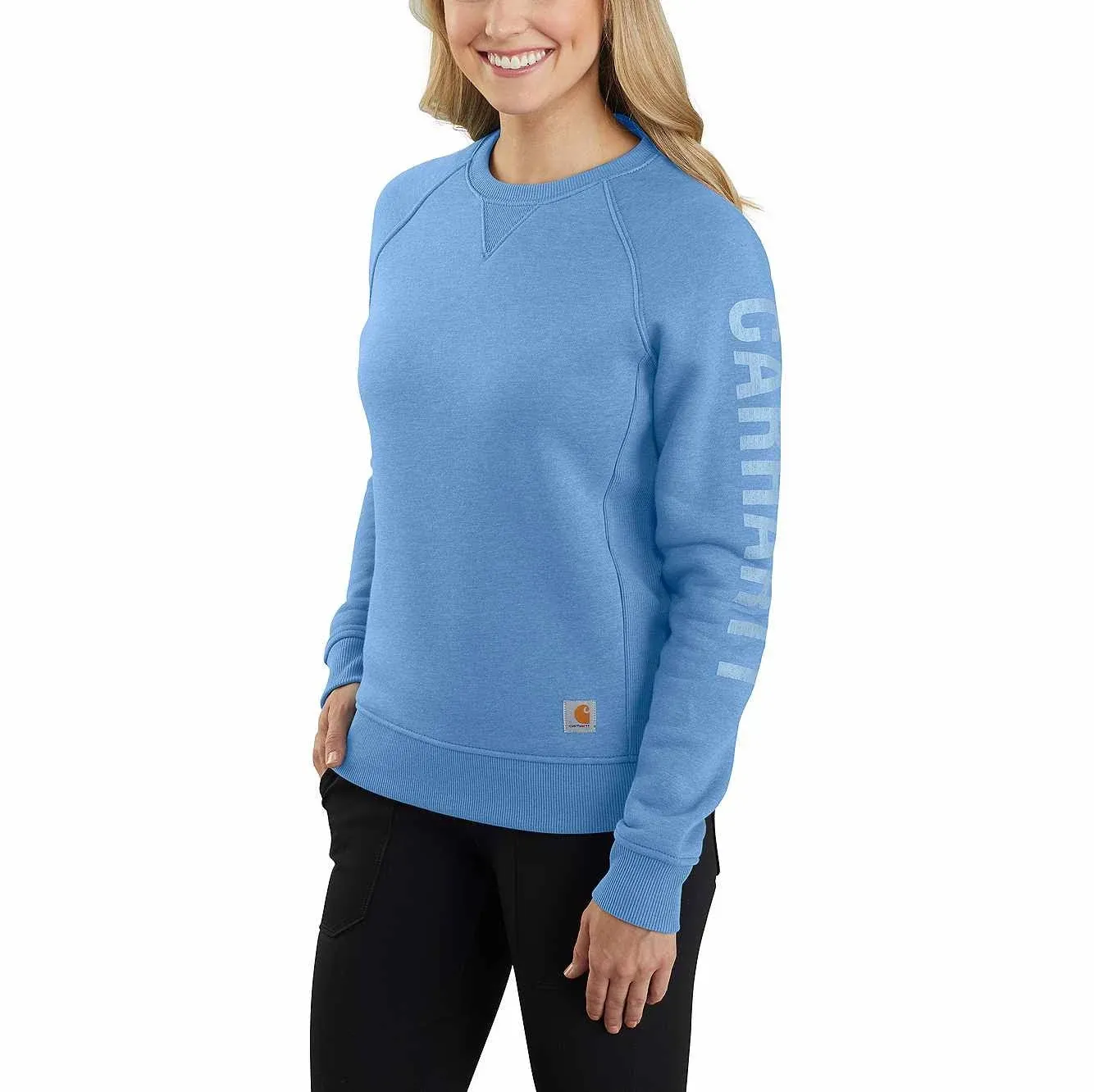 Carhartt Women's Relaxed Fit Midweight Crewneck Block Logo Sleeve Graphic Sweatshirt