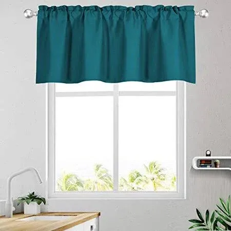 Teal Window Valance Kitchen Bathroom Sun Block Topper Curtains 1 Panel 52W x 18L