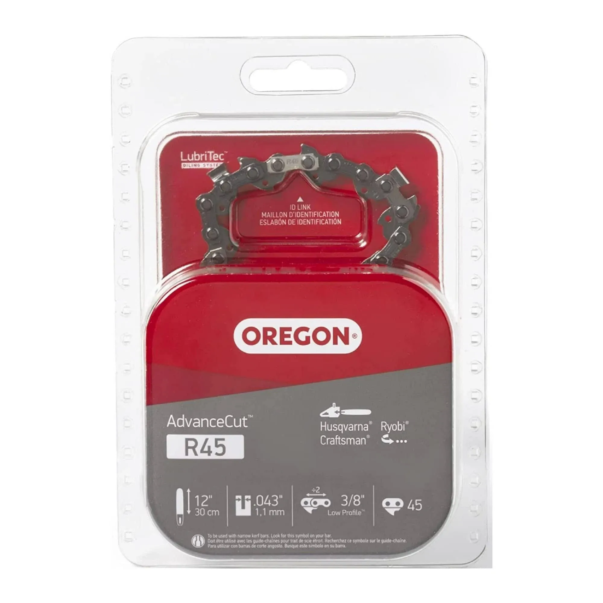 Oregon R45 AdvanceCut Chainsaw Chain for 12-Inch Bar, 45 Drive Links, low-kickback chain fits Dewalt, Craftsman, Makita and more