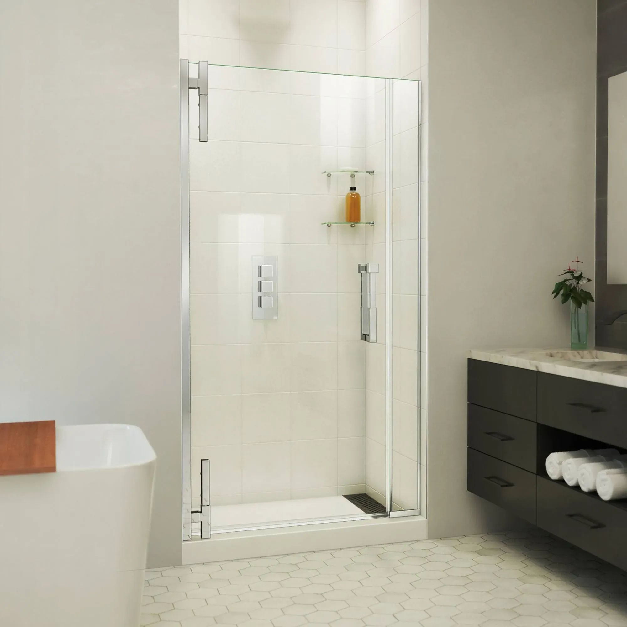 Ascend 38 1/2-39 1/2 in. W x 72 in. H Frameless Pivot Shower Door in Satin Black - Dreamline SDAD385720VXX09